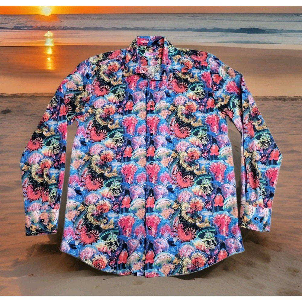 🪸Coton Doux Shirt Mens 41/16 Multi-Color JELLYFISH Long Sleeve Button Down